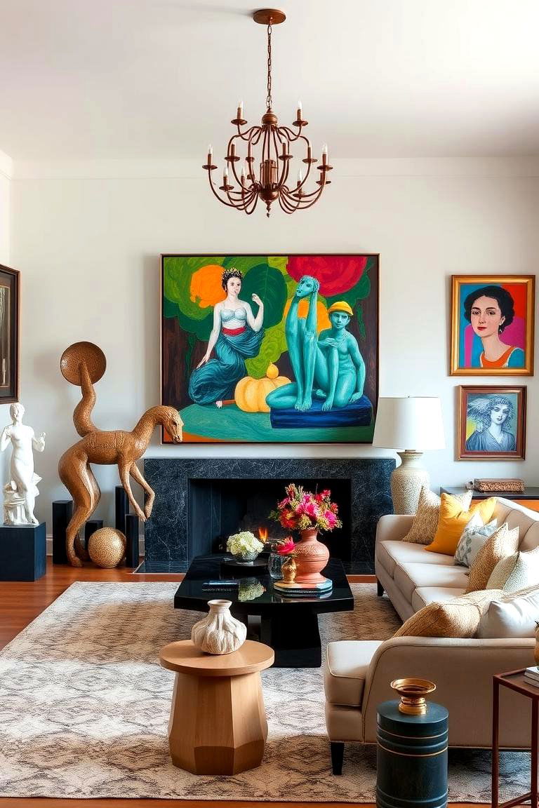 Art Inspired Curated Space - 24 Mansion Living Room Ideas