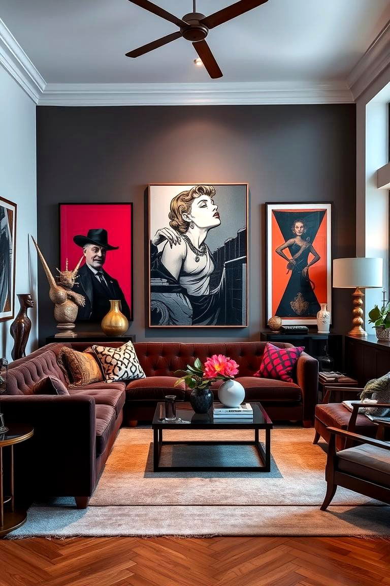 Art Inspired Living Space - 24 Dark Brown Couch Living Room Ideas