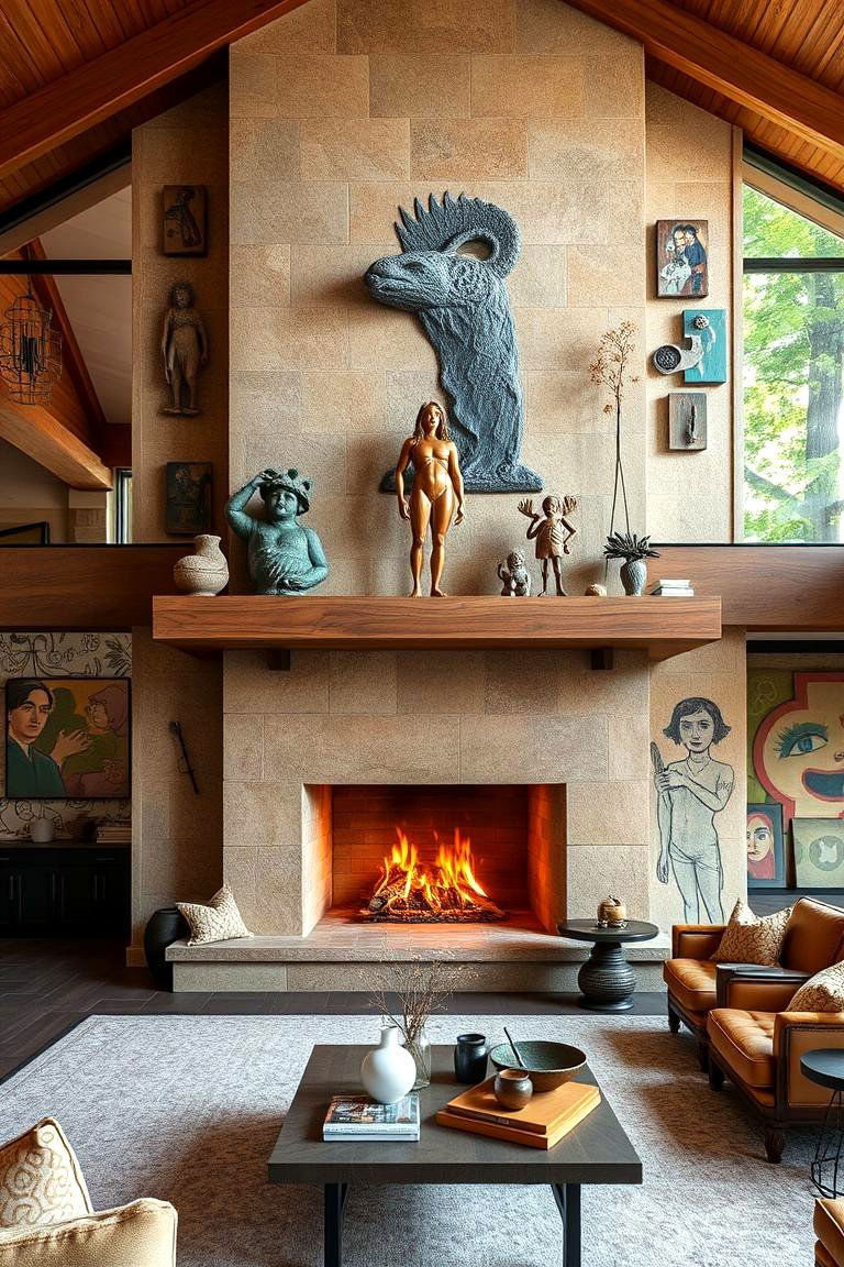 Art Inspired Statement Piece - 24 Two-story Fireplace Ideas