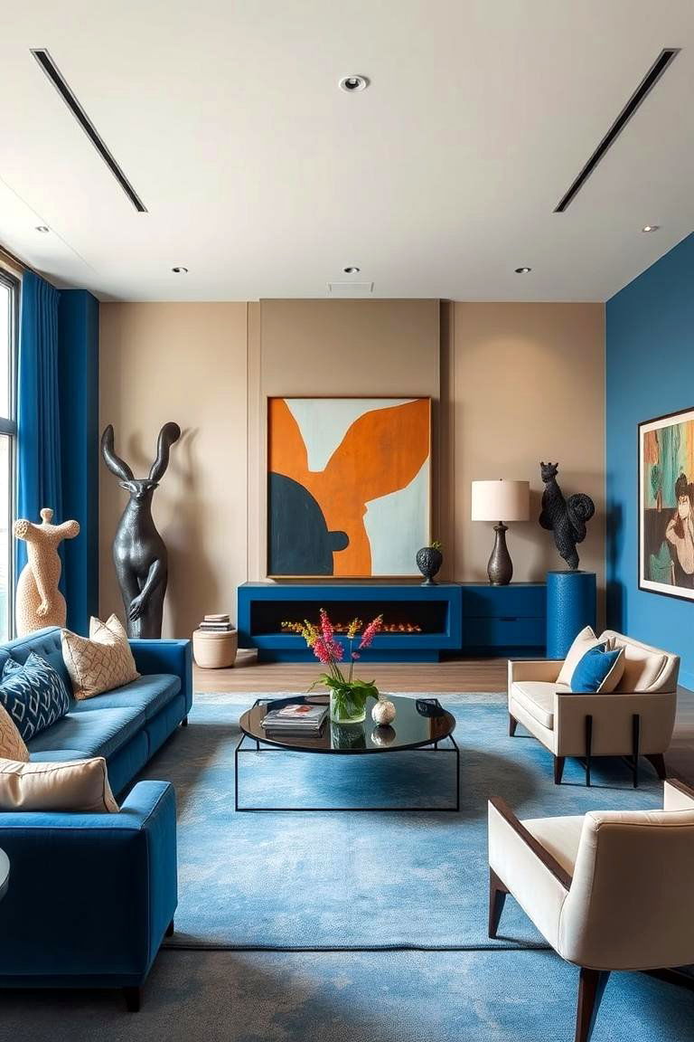 Art Inspired Statement - 24 blue and beige living room ideas
