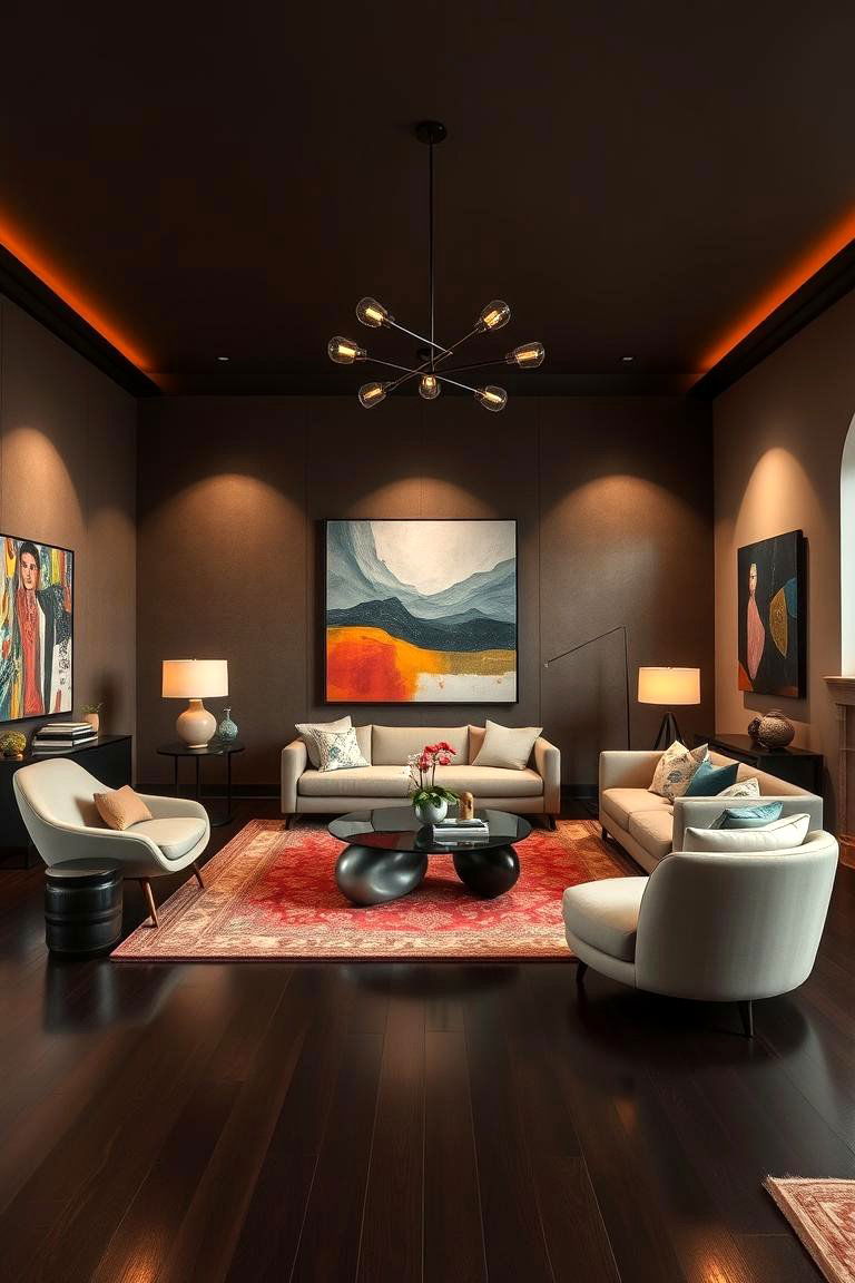 Artful Arrangements with Dark Flooring - 24 Dark Brown Floor Living Room Ideas