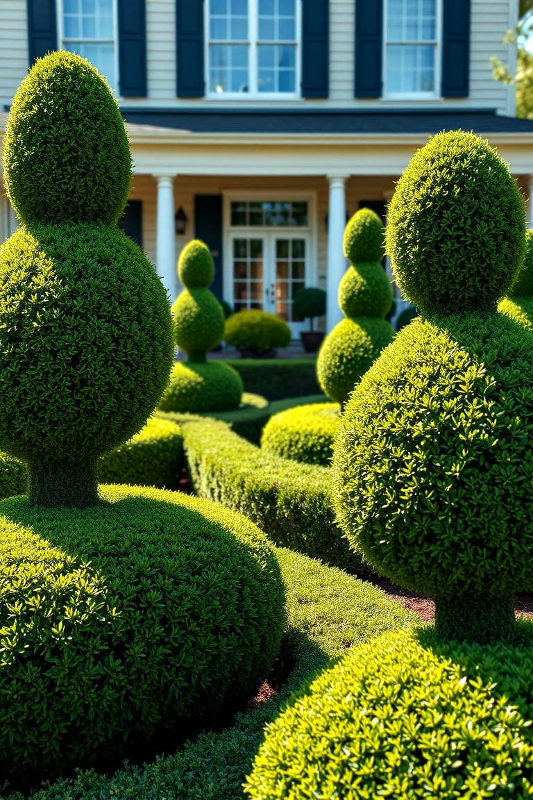 Artful Boxwood Topiaries - 24 Front Yard Boxwood Designs