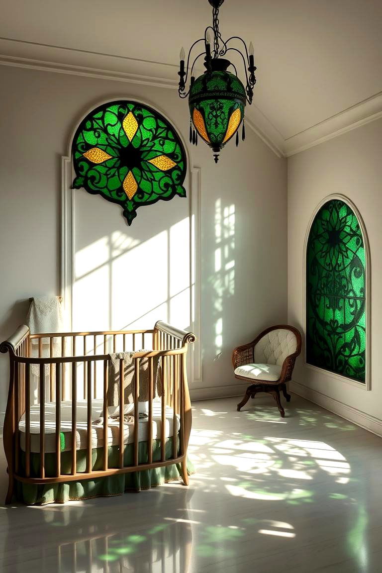 Artful Dark Green Stained Glass Pieces - 24 Dark Green Nursery Ideas