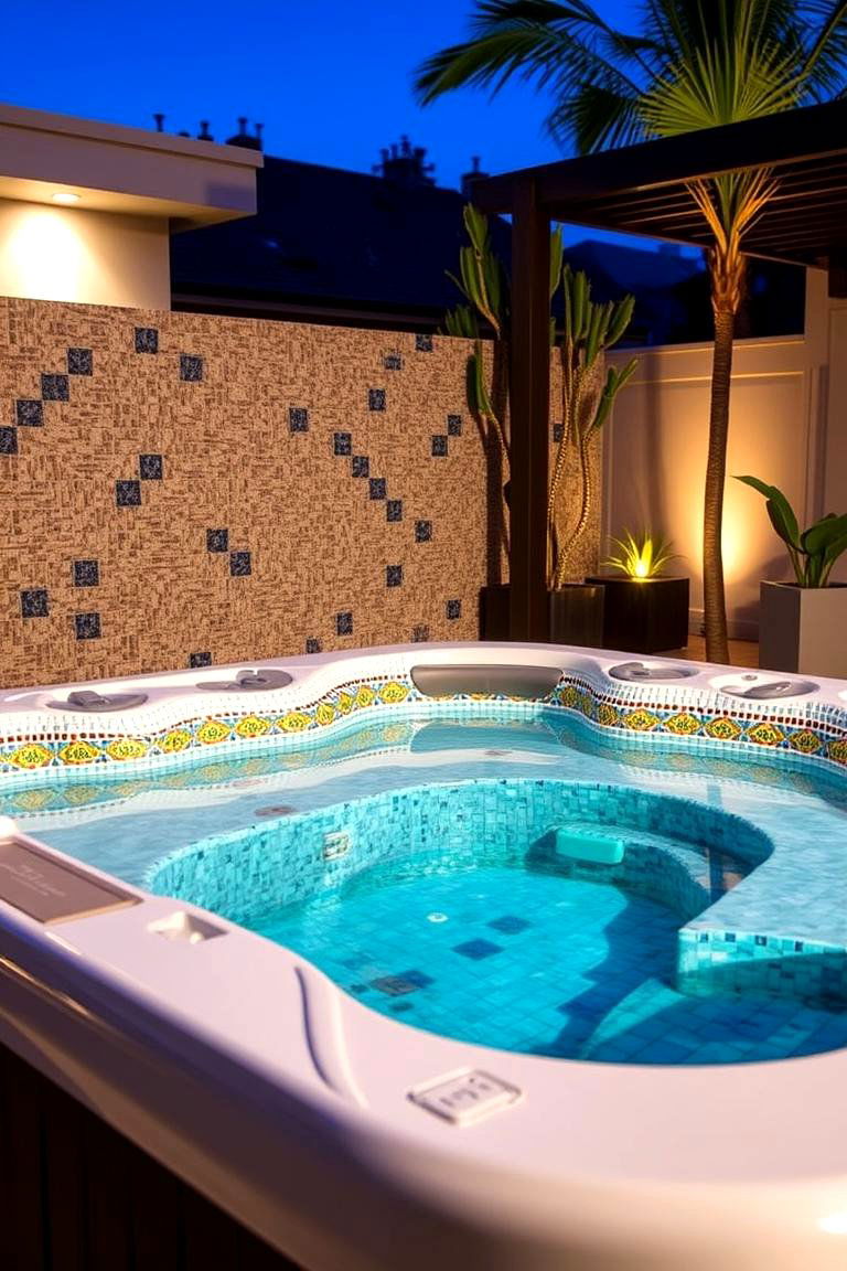Artfully Designed Mosaic Hot Tub - 24 Sunken Hot Tub Ideas