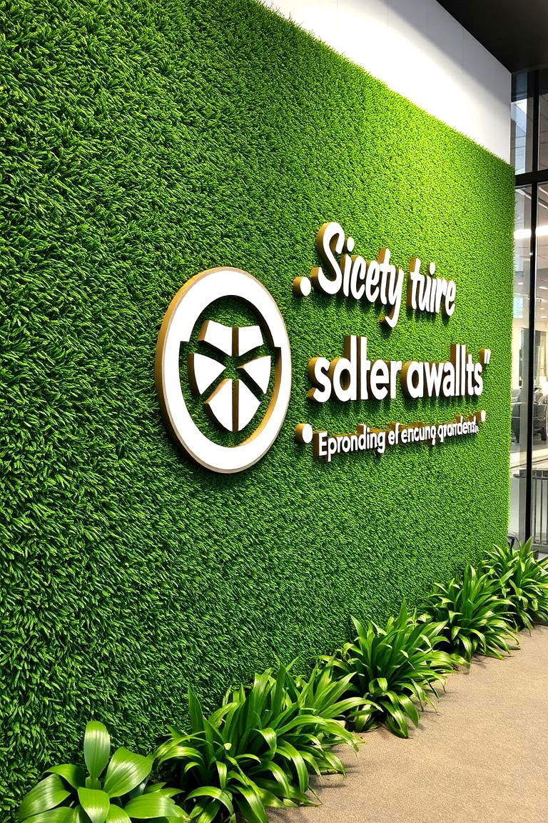 Artificial Grass Wall with Custom Signage - 24 Artificial Grass Wall Design Ideas