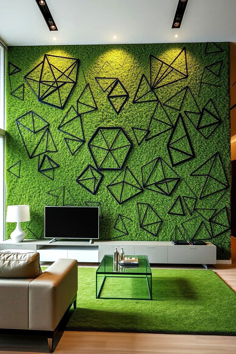 Artificial Grass Wall with Geometric Shapes - 24 Artificial Grass Wall Design Ideas