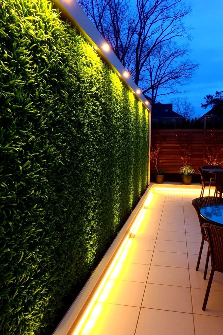 Artificial Grass Wall with Outdoor Lighting - 24 Artificial Grass Wall Design Ideas