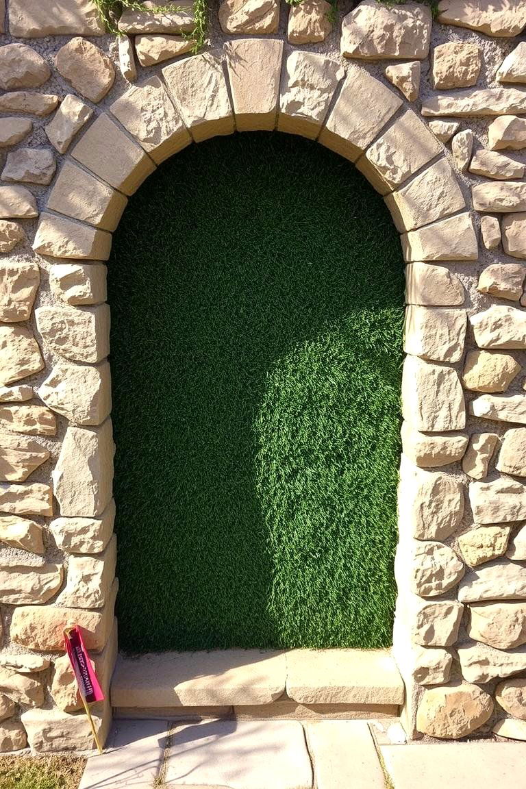 Artificial Grass Wall with Textured Stone Border - 24 Artificial Grass Wall Design Ideas