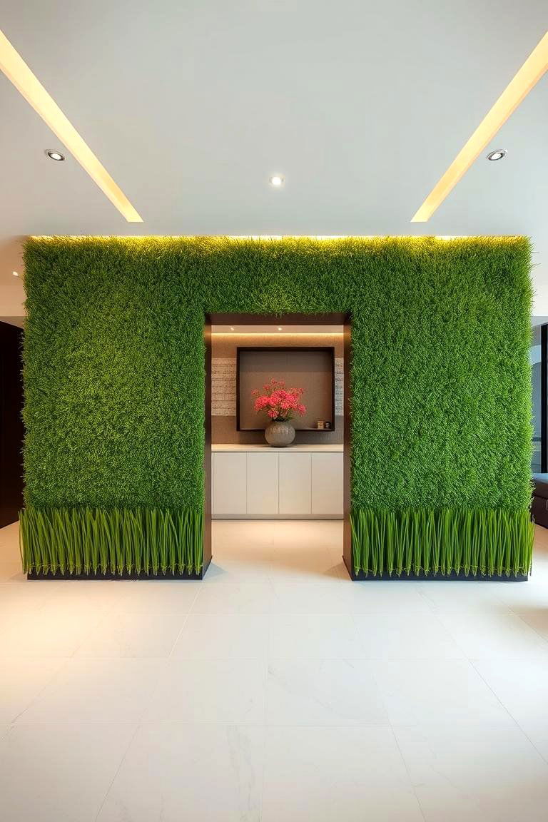 Artificial Grass Wall with Tiling Accent - 24 Artificial Grass Wall Design Ideas