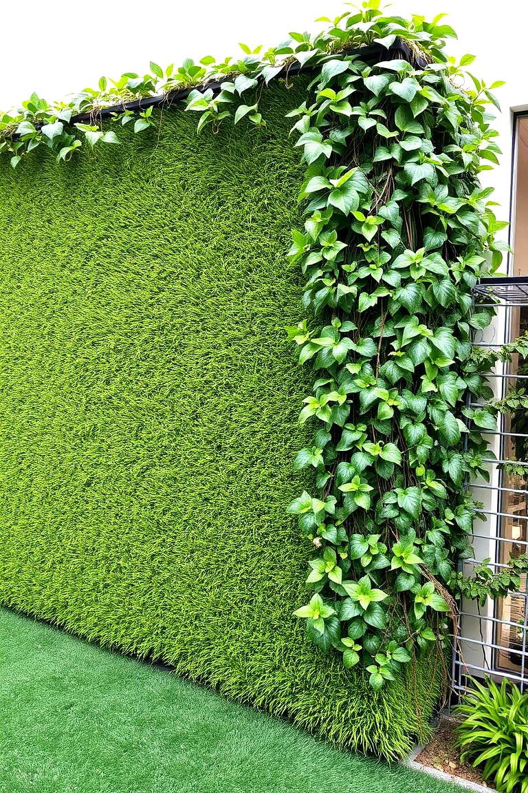 Artificial Grass Wall with Trellis Structure - 24 Artificial Grass Wall Design Ideas