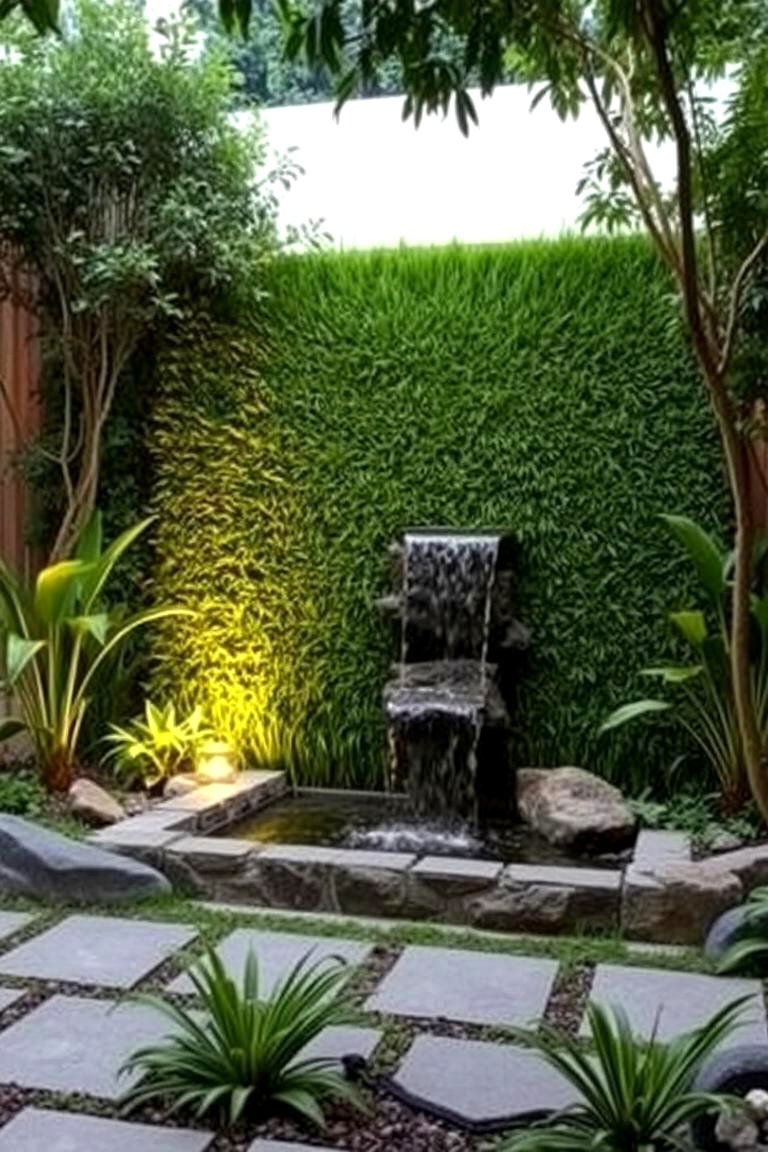 Artificial Grass Wall with Water Feature - 24 Artificial Grass Wall Design Ideas