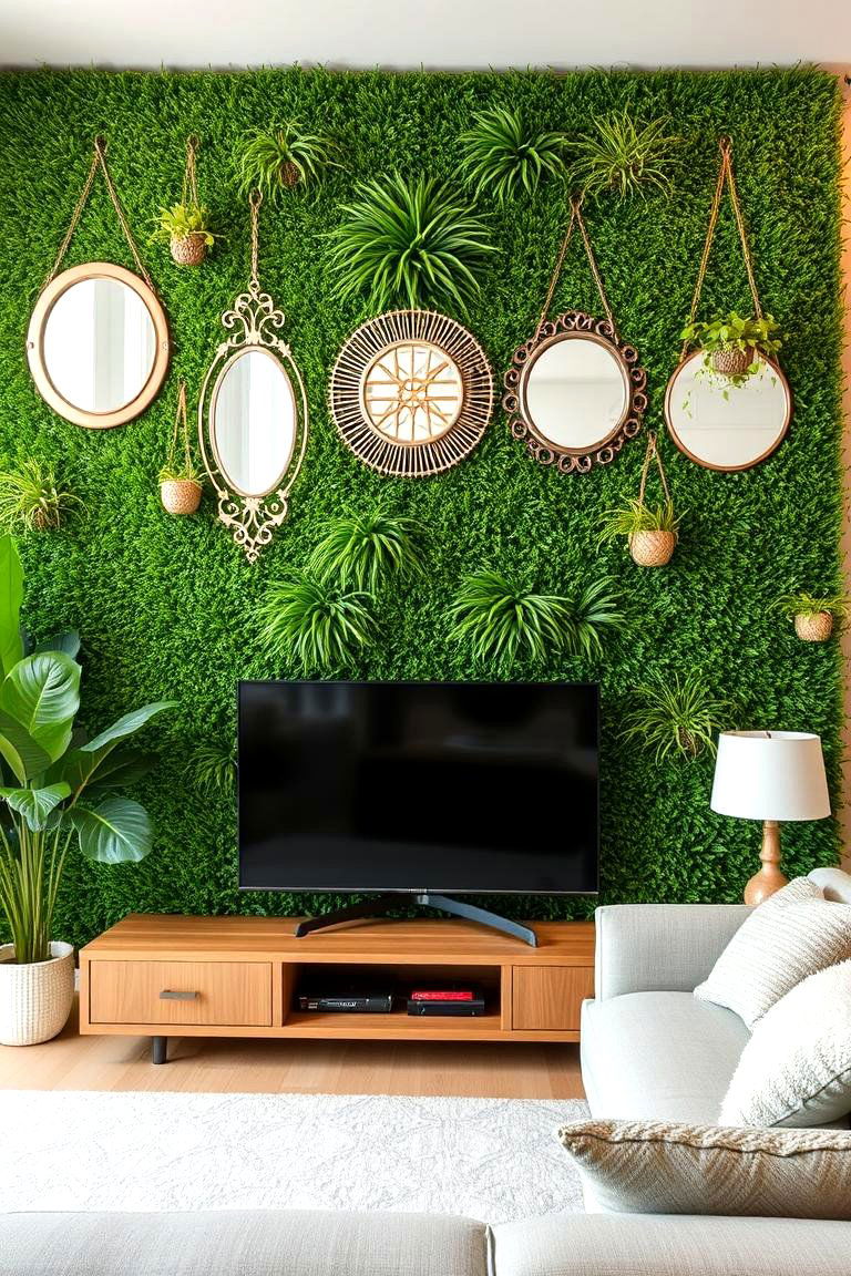 Artificial Grass with Hanging Decor - 24 Artificial Grass Wall Design Ideas