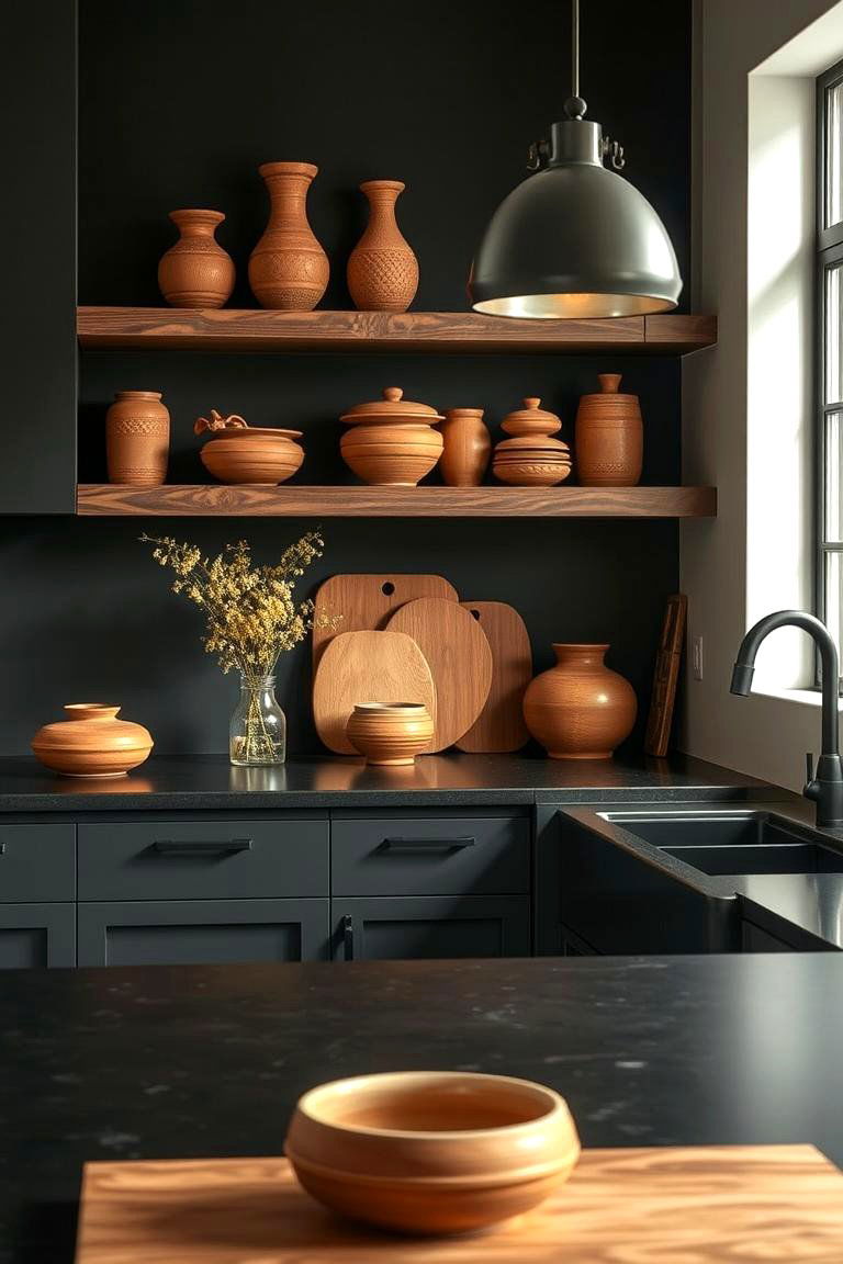 Artisan Brown Pottery Accents - 24 Black and Brown Kitchen Ideas