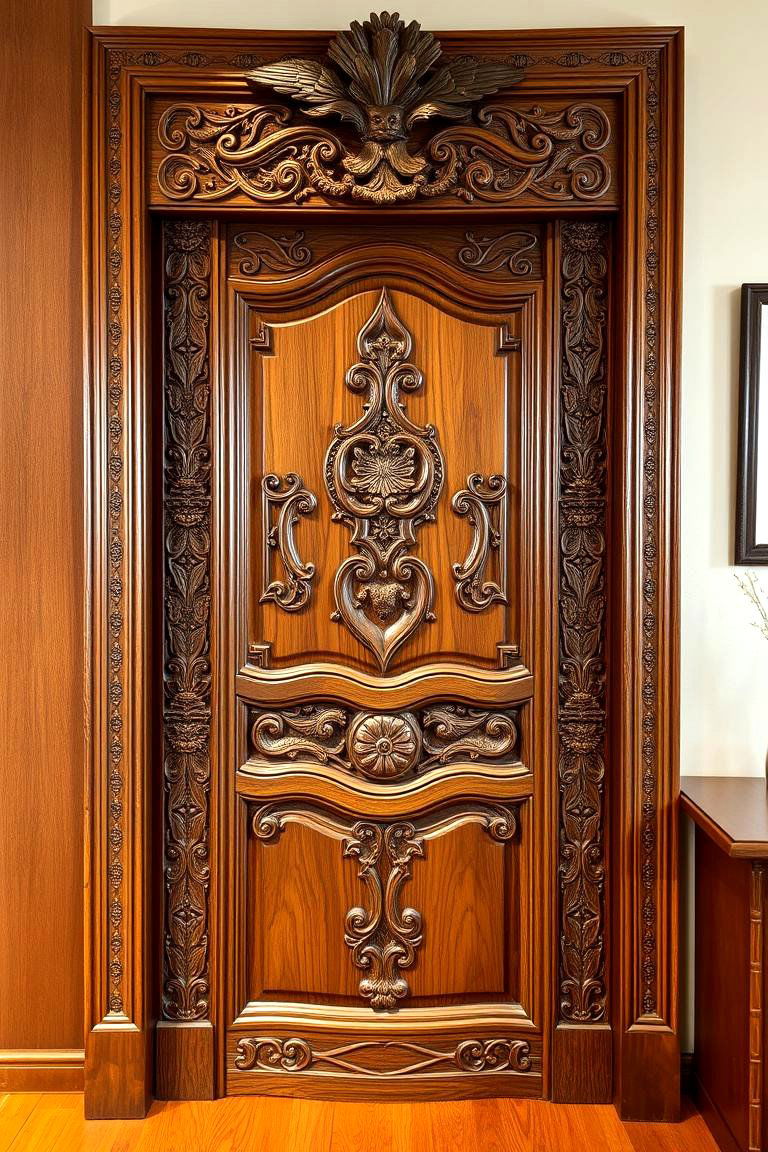 Artisan Carved Wooden Door - 24 Home Office Door Ideas