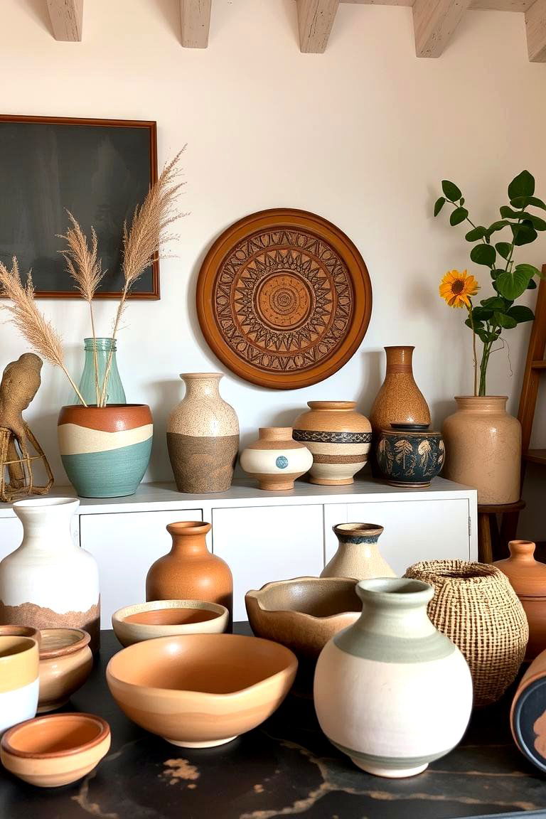 Artisan Ceramic Accents - 24 Colorful Boho Bedroom Ideas