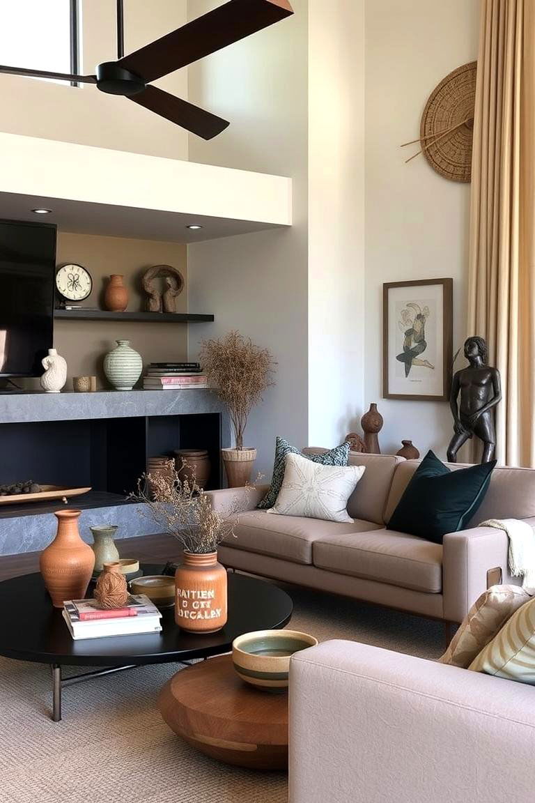 Artisan Decorative Pieces - 24 Minimalist Modern Boho Living Room Ideas
