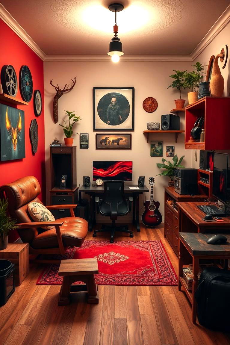 Artisan Inspired Gaming Nook - 24 Red and Black Gaming Setup Ideas
