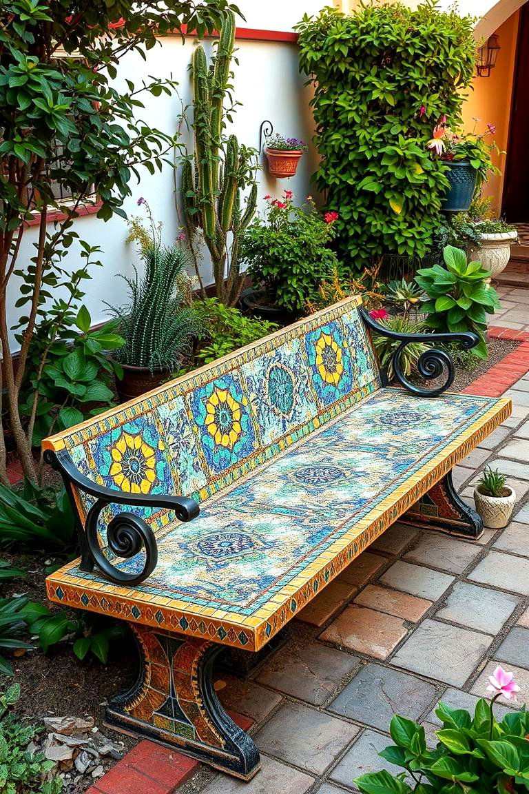 Artisan Mosaic Bench - 24 Outdoor Seating Ideas