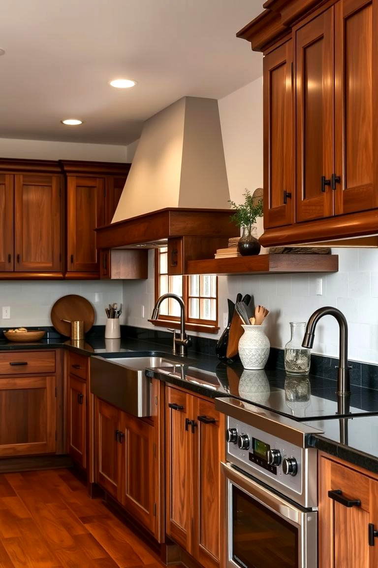 Artisan Touch - 24 kitchen with brown cabinets and black countertops ideas