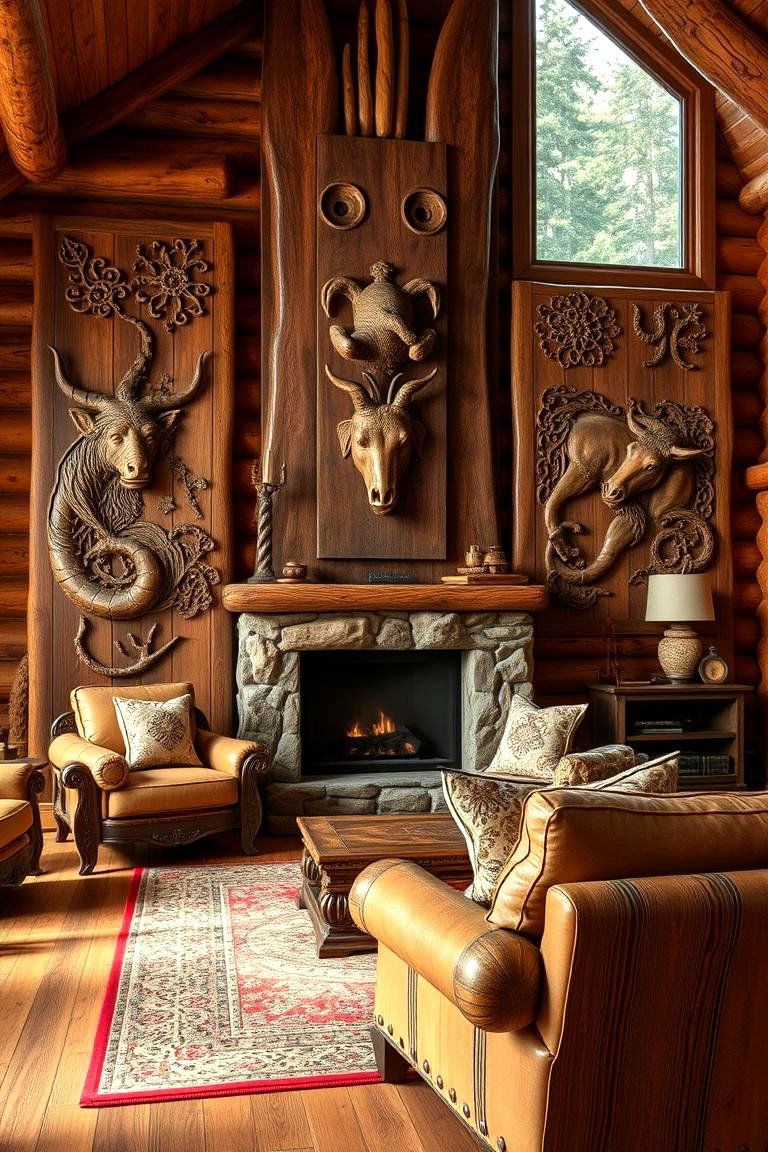 Artisan Wood Carvings - 24 Cabin Living Room Ideas