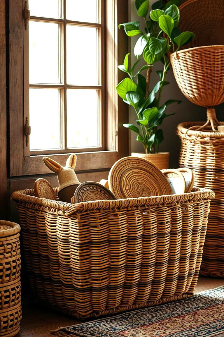 Artisanal Rattan Storage Basket - 24 rattan bedroom furniture ideas