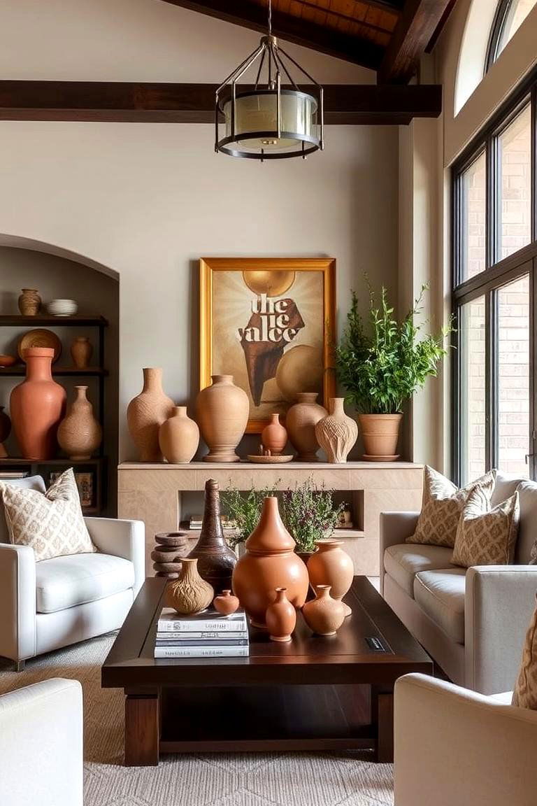Artisanal Terracotta Sculpture Display - 24 terracotta living room ideas