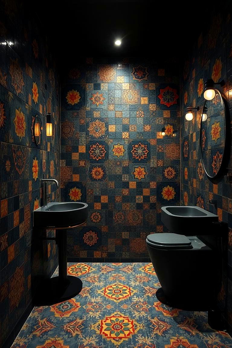 Artisanal Tile Mosaics in Dark Bathrooms - 24 Dark Bathroom Ideas