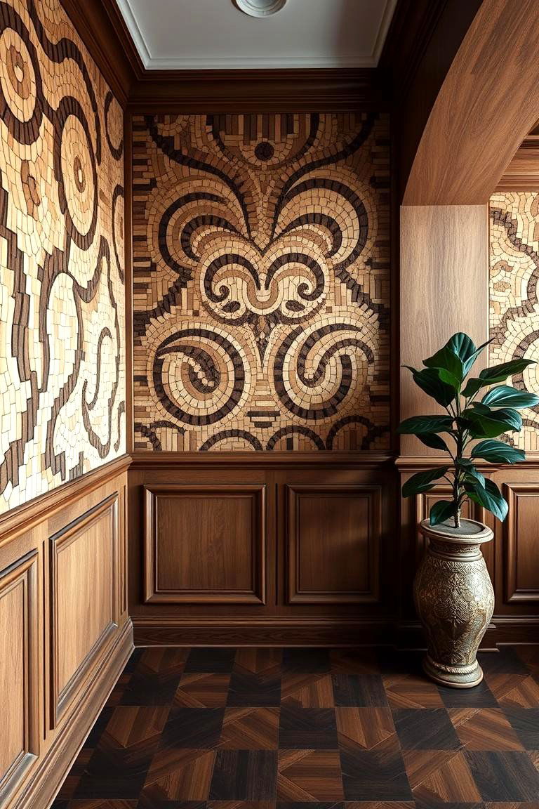 Artisanal Wood Mosaic - 24 Rustic Wainscoting Ideas