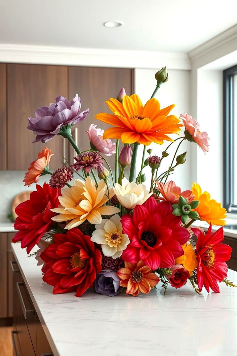 Artistic Abstract Floral Ensemble - 24 Kitchen Island Centerpiece Ideas