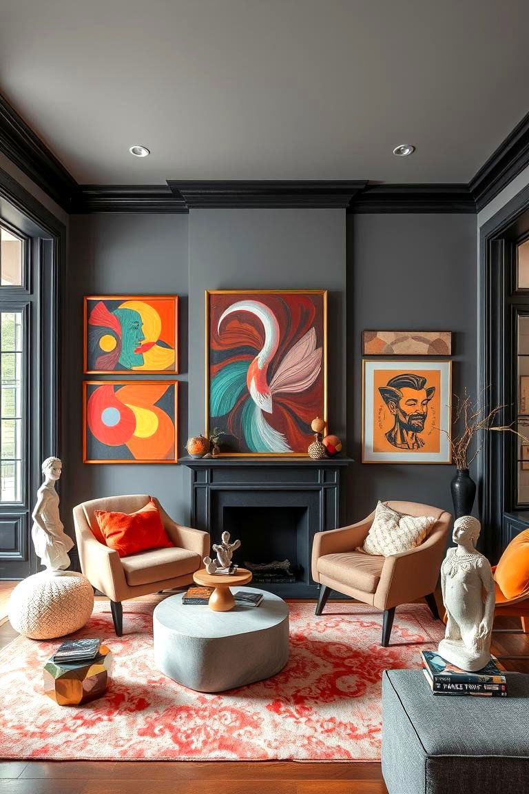 Artistic Accent Elements - 24 living room grey walls black trim