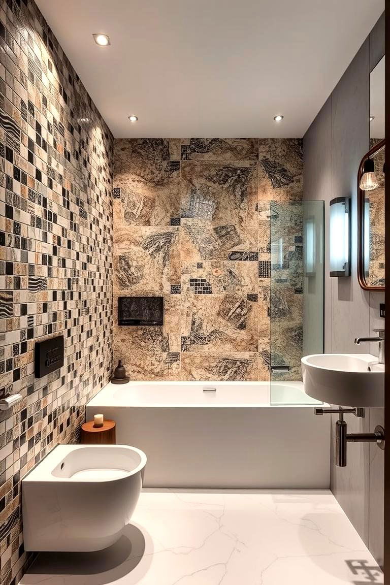 Artistic Accent Wall - 24 Ensuite Bathroom Ideas