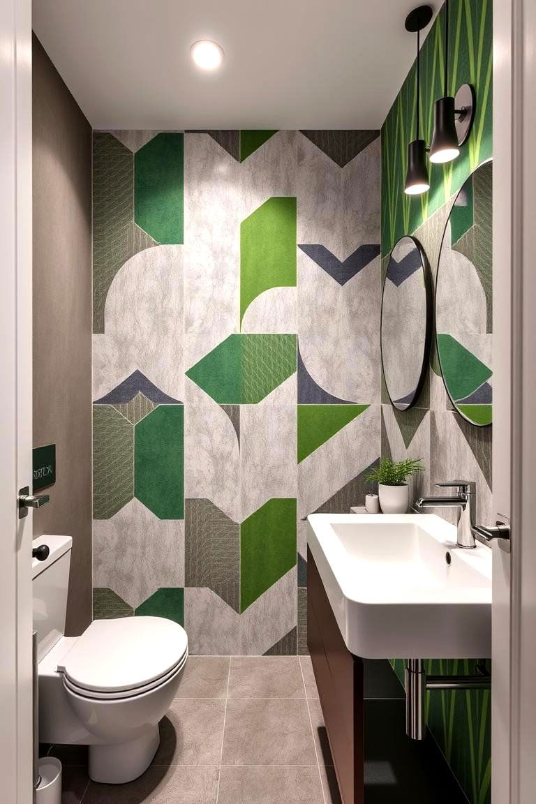 Artistic Accent Walls - 24 Green and Grey Bathroom Ideas