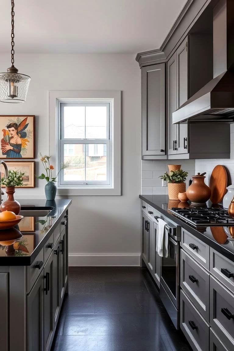 Artistic Accents Integration - 24 Kitchen With Gray Cabinets And Black Countertops Ideas