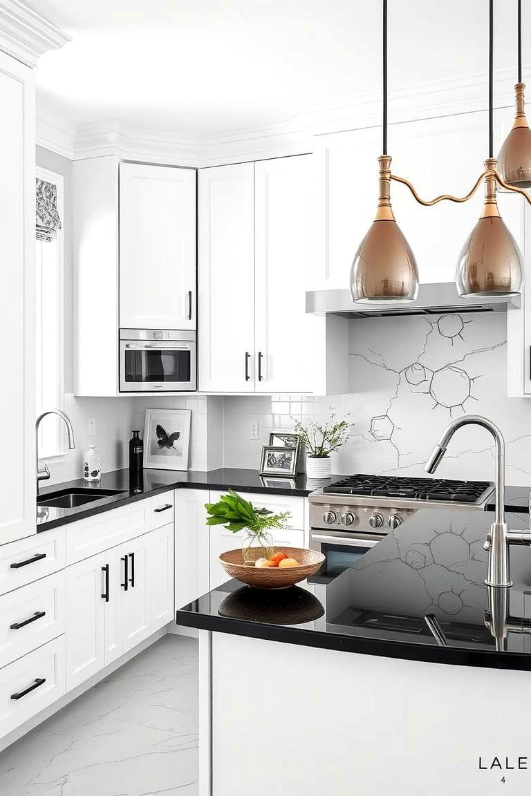 Artistic Accents in Monochrome - 24 Kitchen With White Cabinets and Black Countertops Ideas