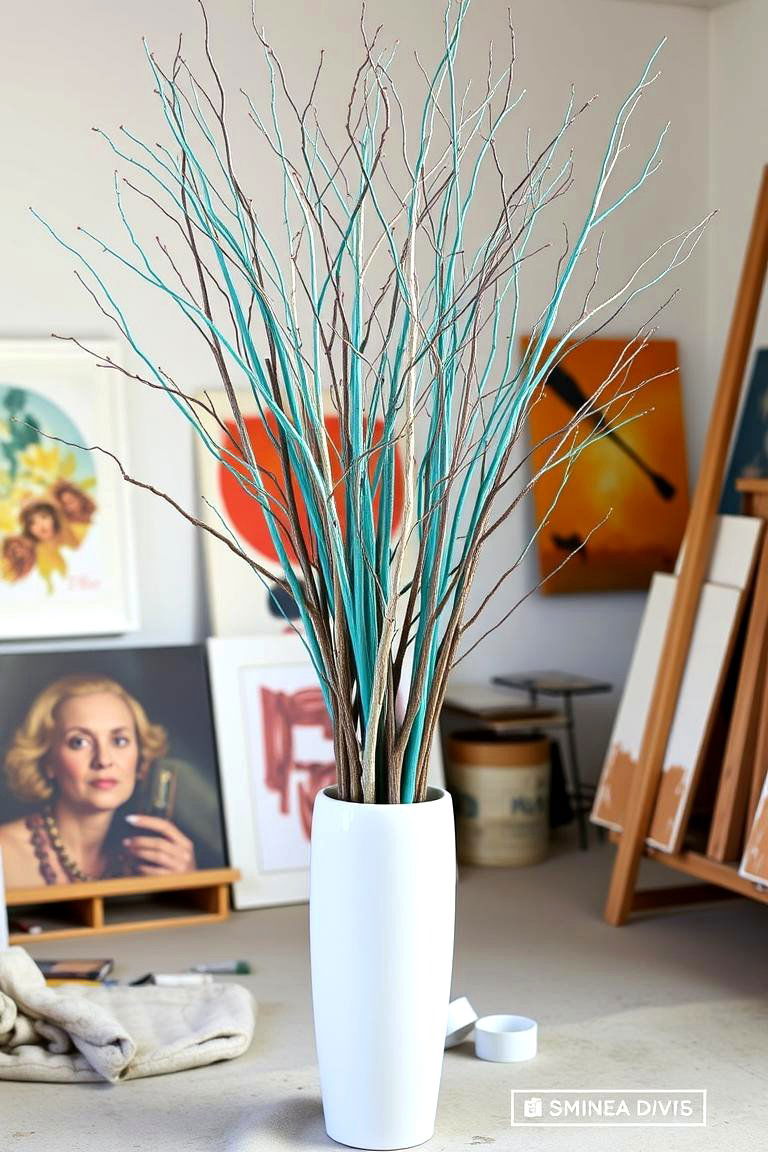 Artistic Arrangement with Painted Branches - 24 Large Floor Vase Decoration Ideas