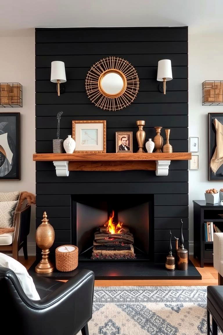 Artistic Black Accents - 24 Black Shiplap Fireplace Ideas