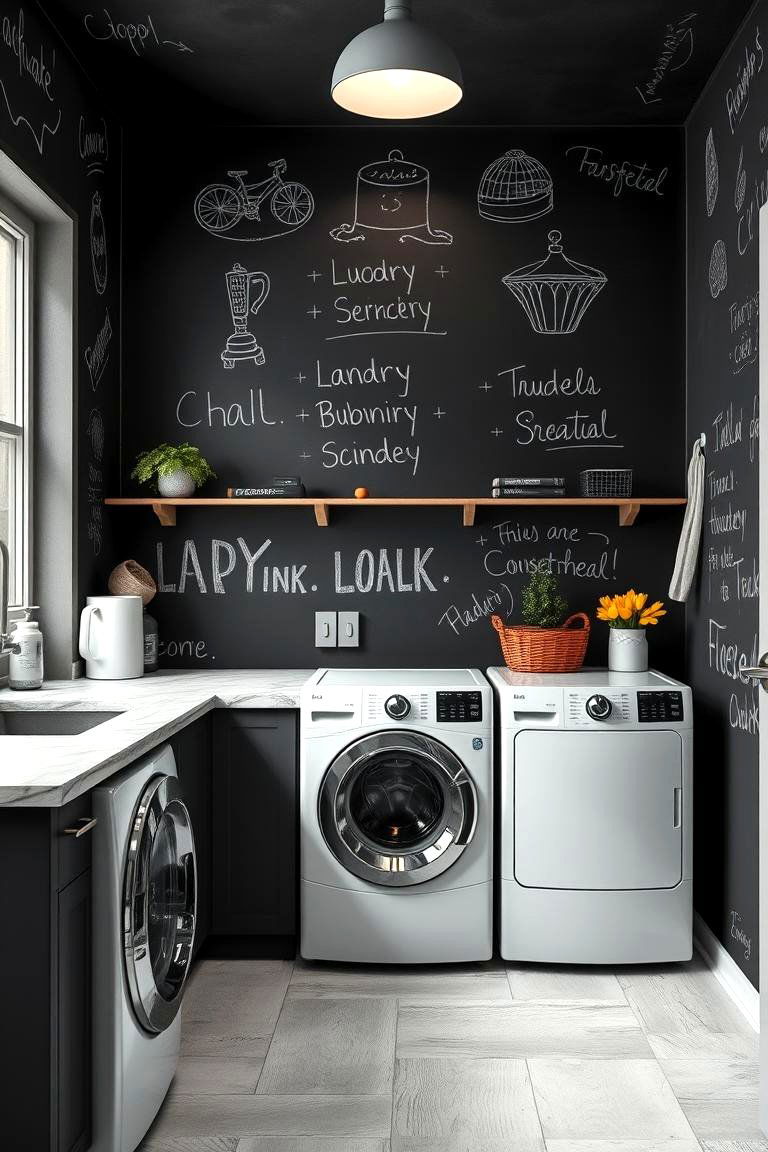 Artistic Black Chalkboard Walls - 24 black laundry room ideas