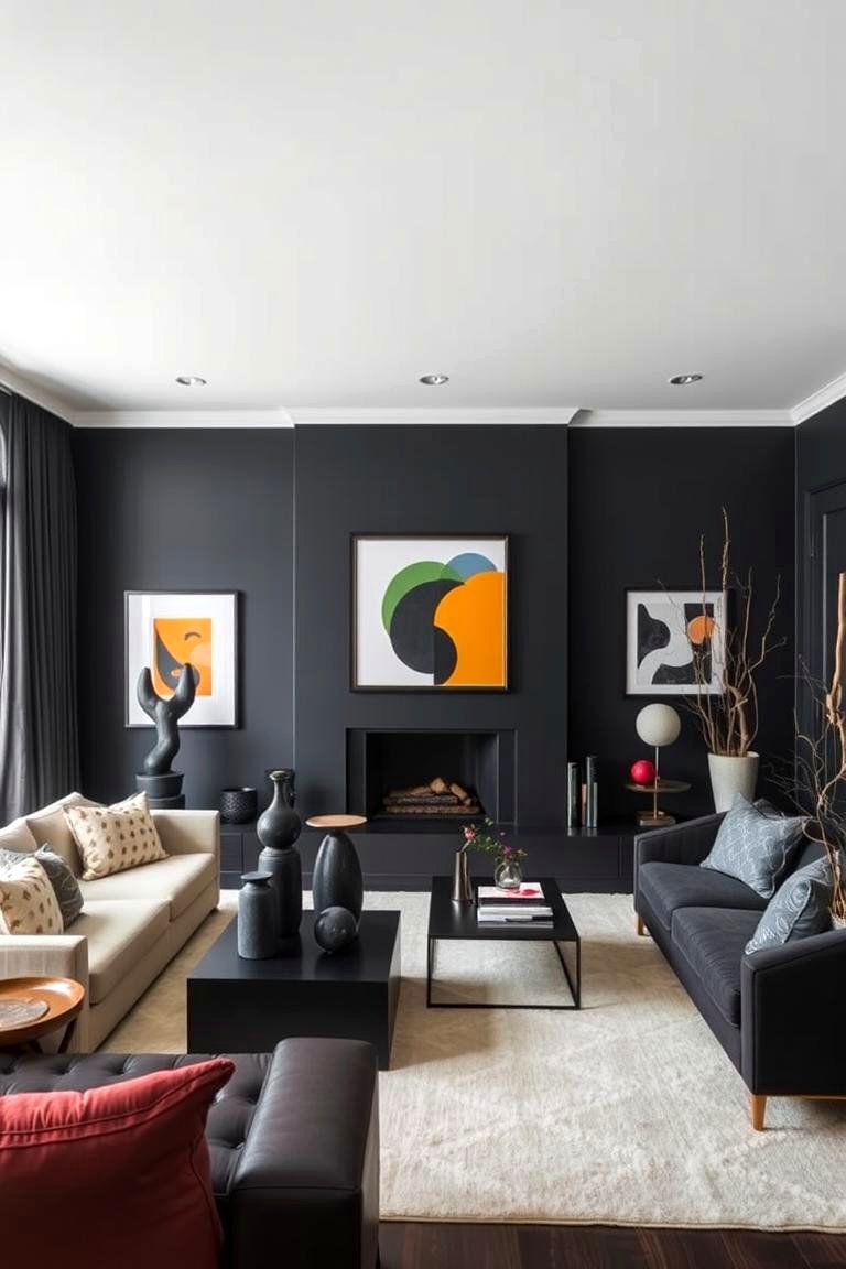 Artistic Black Expressions - 24 Black Living Room Ideas