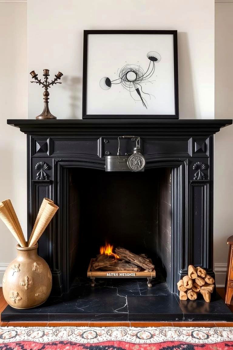 Artistic Black Fireplace Design - 24 Black Fireplace Ideas