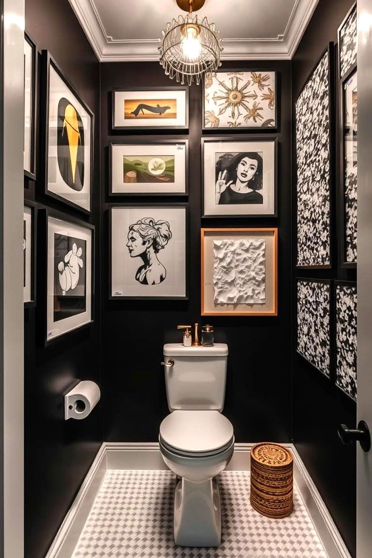 Artistic Black Wall Decor Powder Room - 24 black powder room ideas