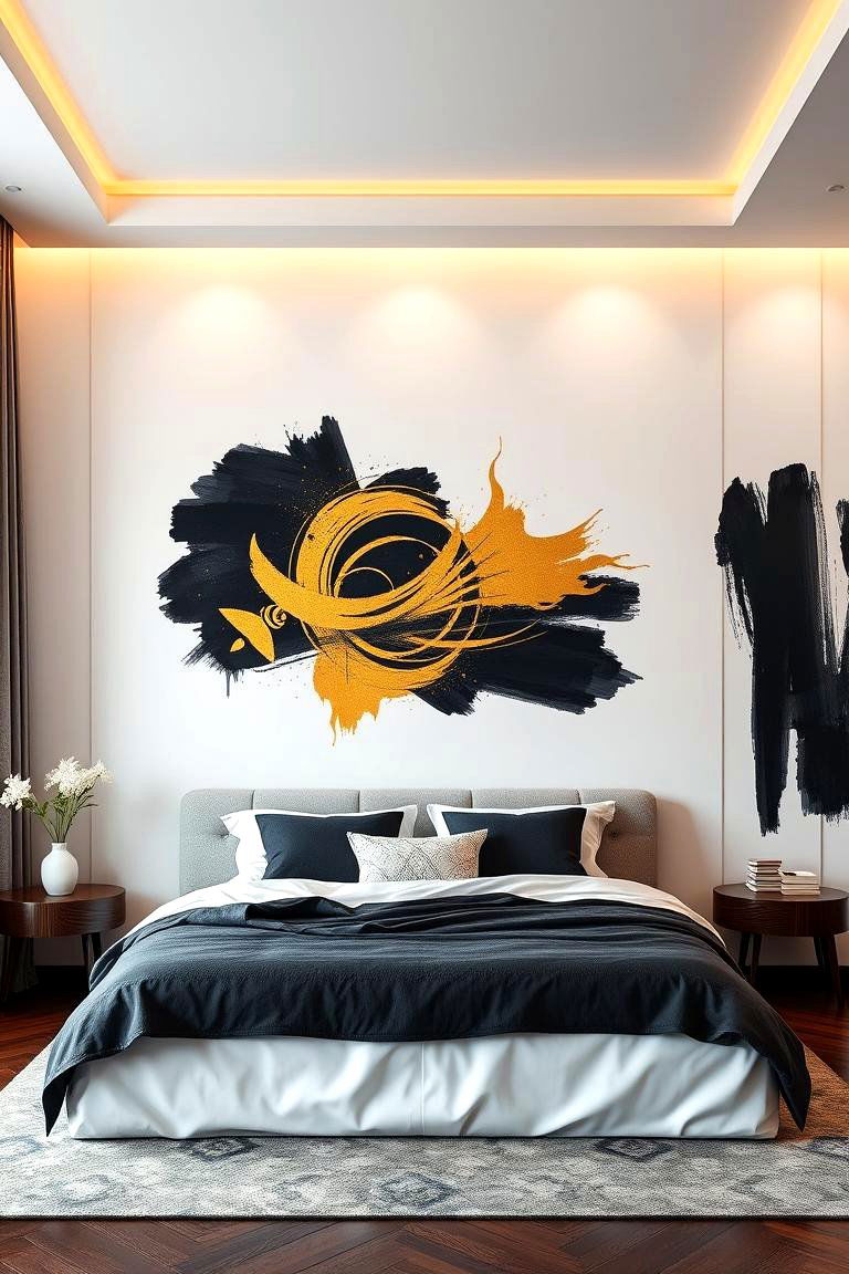 Artistic Black and Gold Wall Art - 24 Black and Gold Bedroom Ideas