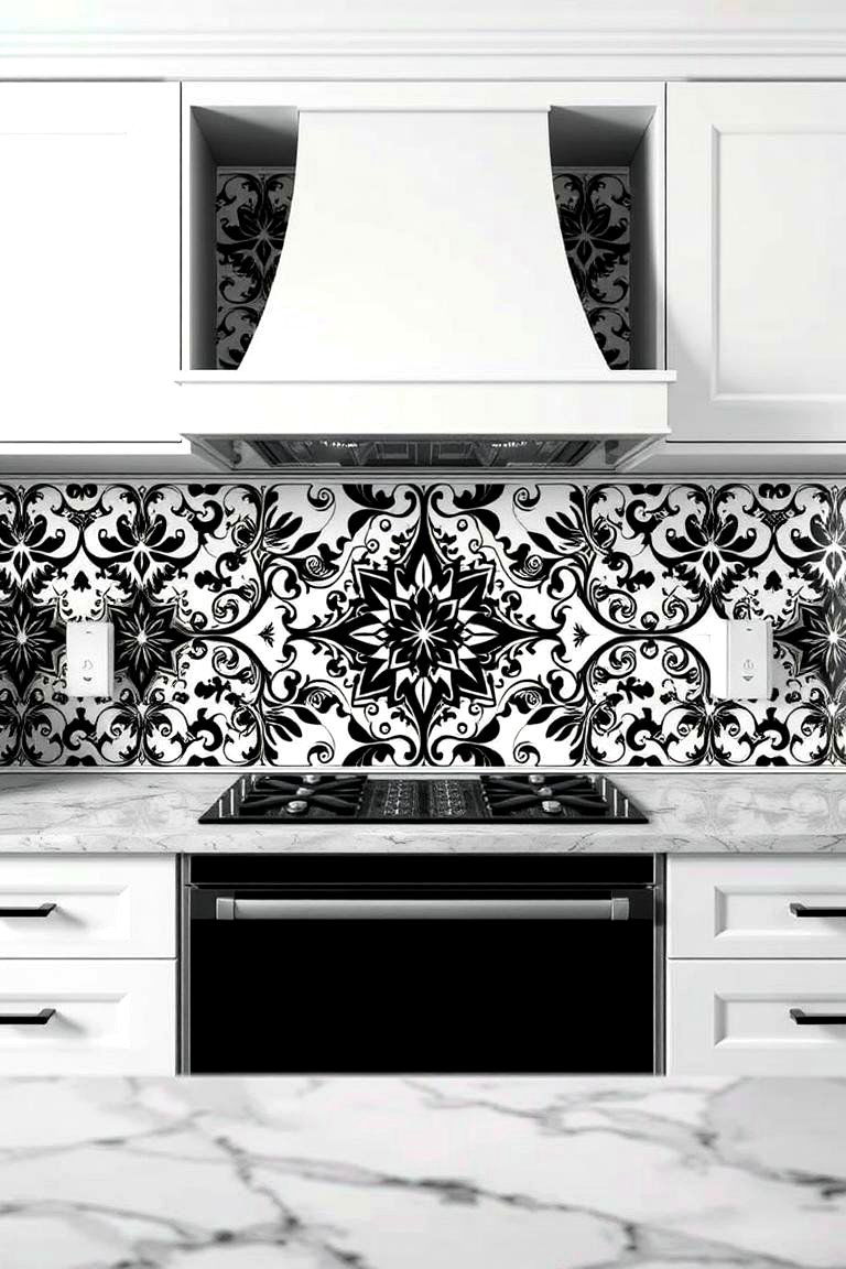 Artistic Black and White Backsplash - 24 Black and White Kitchen Ideas