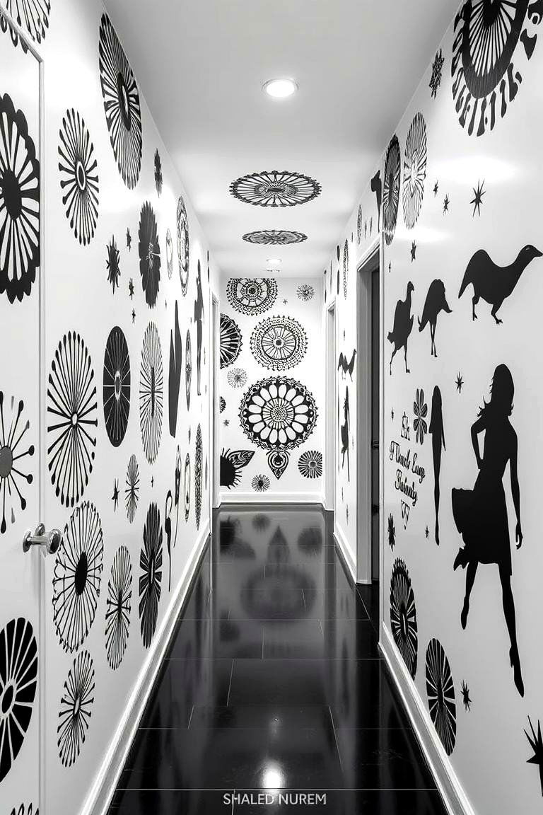 Artistic Black and White Decals - 24 Black and White Hallway Ideas