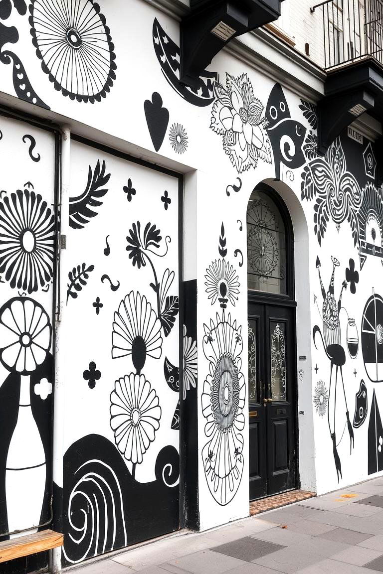 Artistic Black and White Murals - 24 Black and White House Exterior Ideas