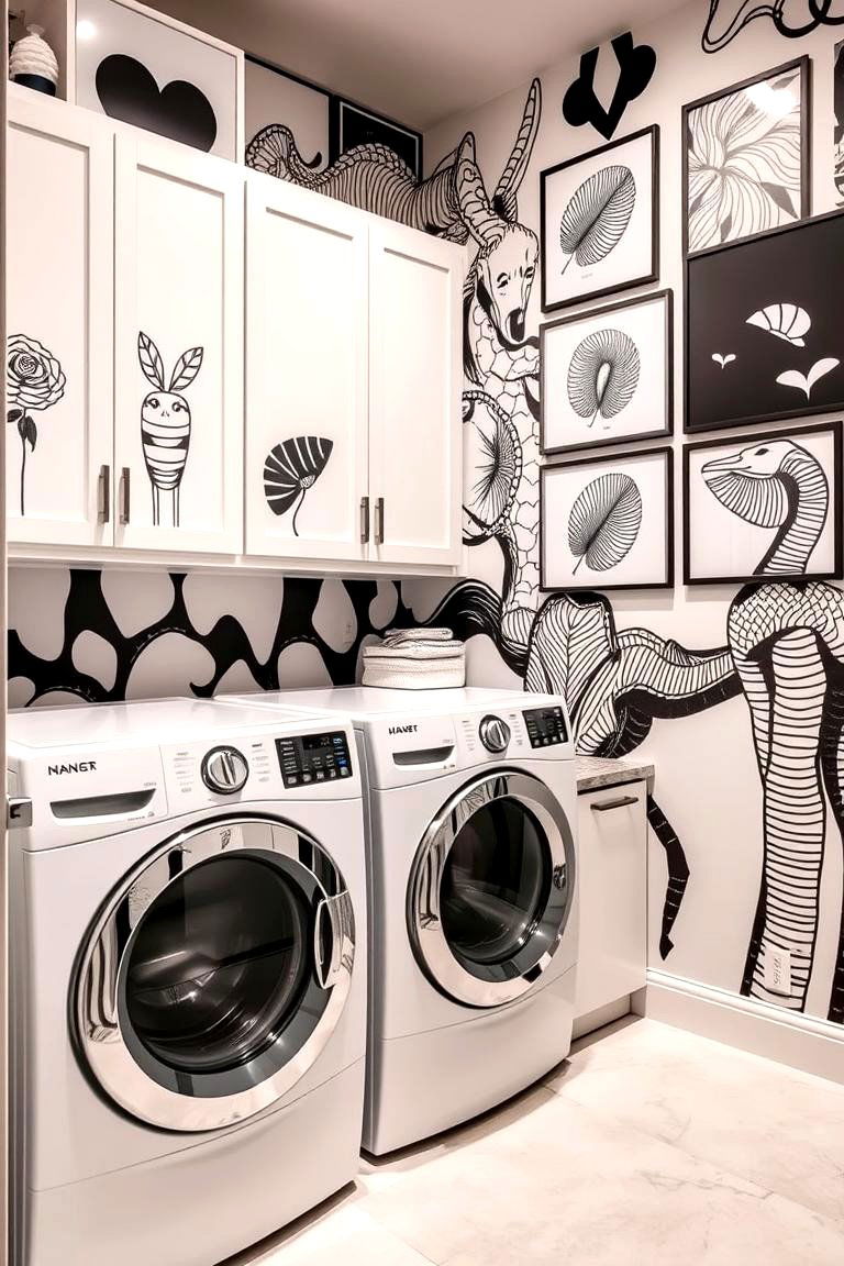 Artistic Black and White Statements - 24 Black and White Laundry Room Ideas