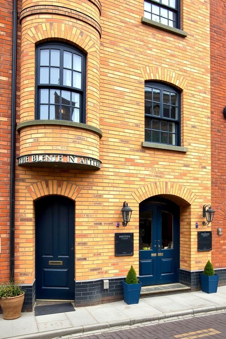 Artistic Blonde Brick and Indigo Blue - 24 Blonde Brick House Color Schemes