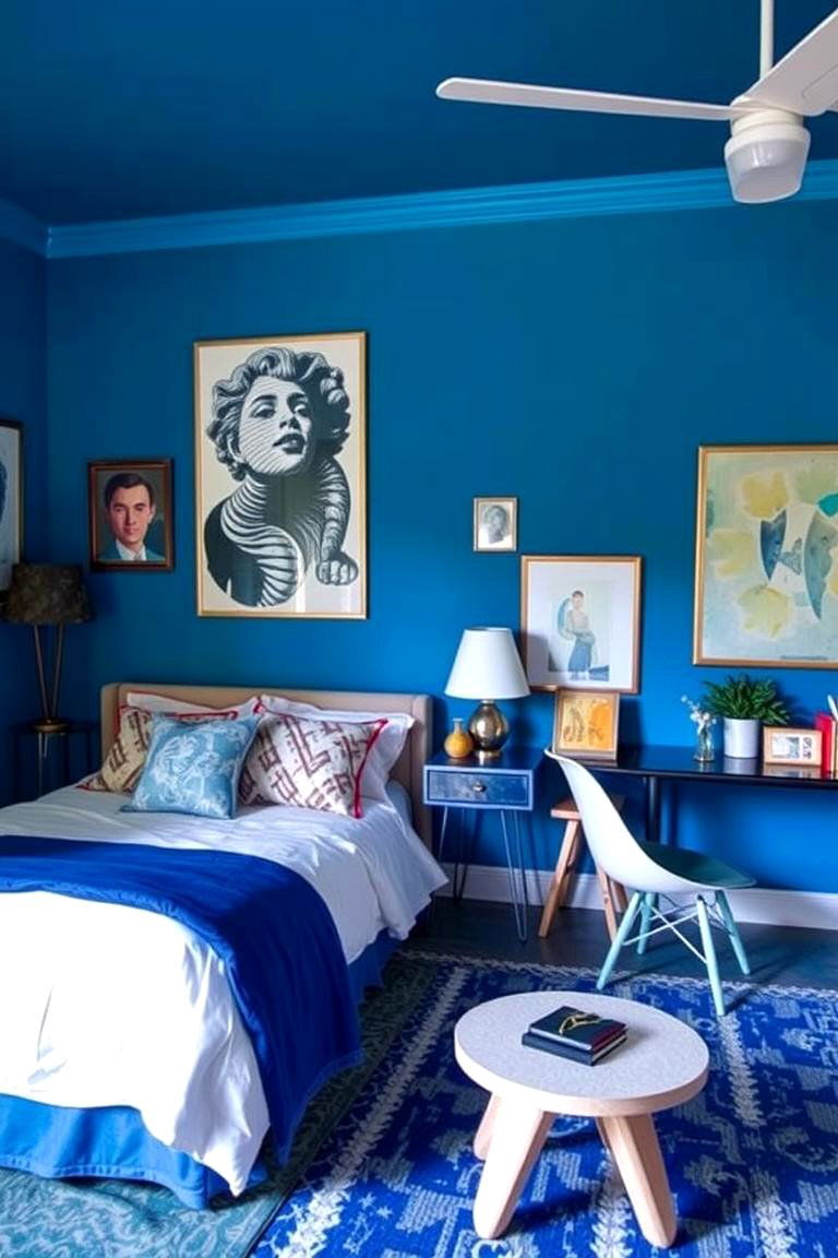 Artistic Blue Expression - 24 Blue and White Bedroom Ideas