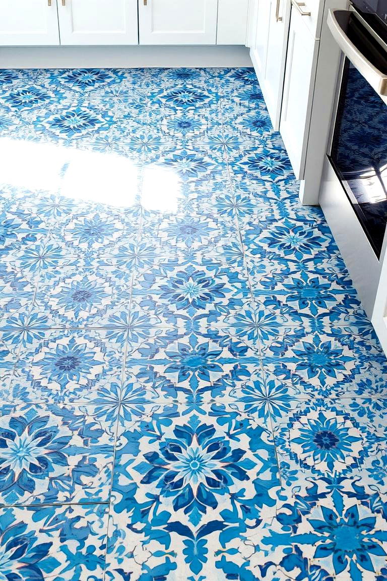 Artistic Blue Mosaic Floors - 24 Blue and White Kitchen Ideas