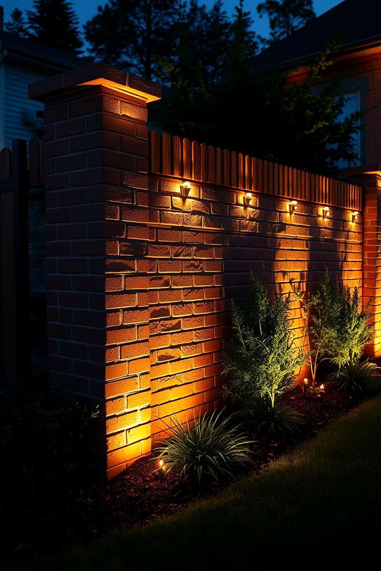 Artistic Brick Fence with Integrated Lighting - 24 Front Yard Brick Fence Ideas