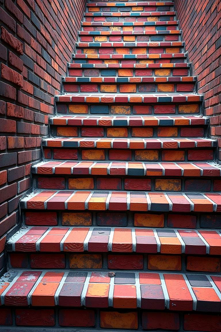 Artistic Brick Patterns with Accent Colors - 24 Brick Front Steps Design Ideas